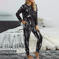 womens pajamas 2022 fashion loose comfortable tie dye printed round neck top lace up pants ladies casual home wear set sj489