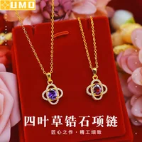 Korean Gold 999 Necklace Pendant Stone Micro Zircon Diamond Necklaces for Women Girlfriend Lover Birthday Wedding Jewelry Gifts