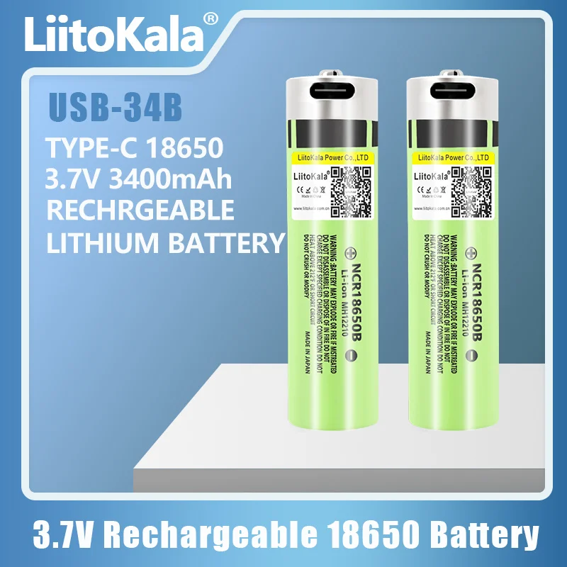 1-30PCS LiitoKala USB-34B NCR18650B USB Rechargeable Battery 18650 3400mAh 3.7V with PCB for Flashlight Car Toys Radios Battery