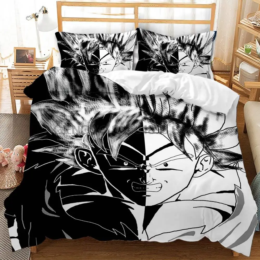 

Japane Anime Characters Printed Black and White Bedding Set Kids Bedroom Duvet Cover King Size Bed Linen Boys Gift 3D Quilt
