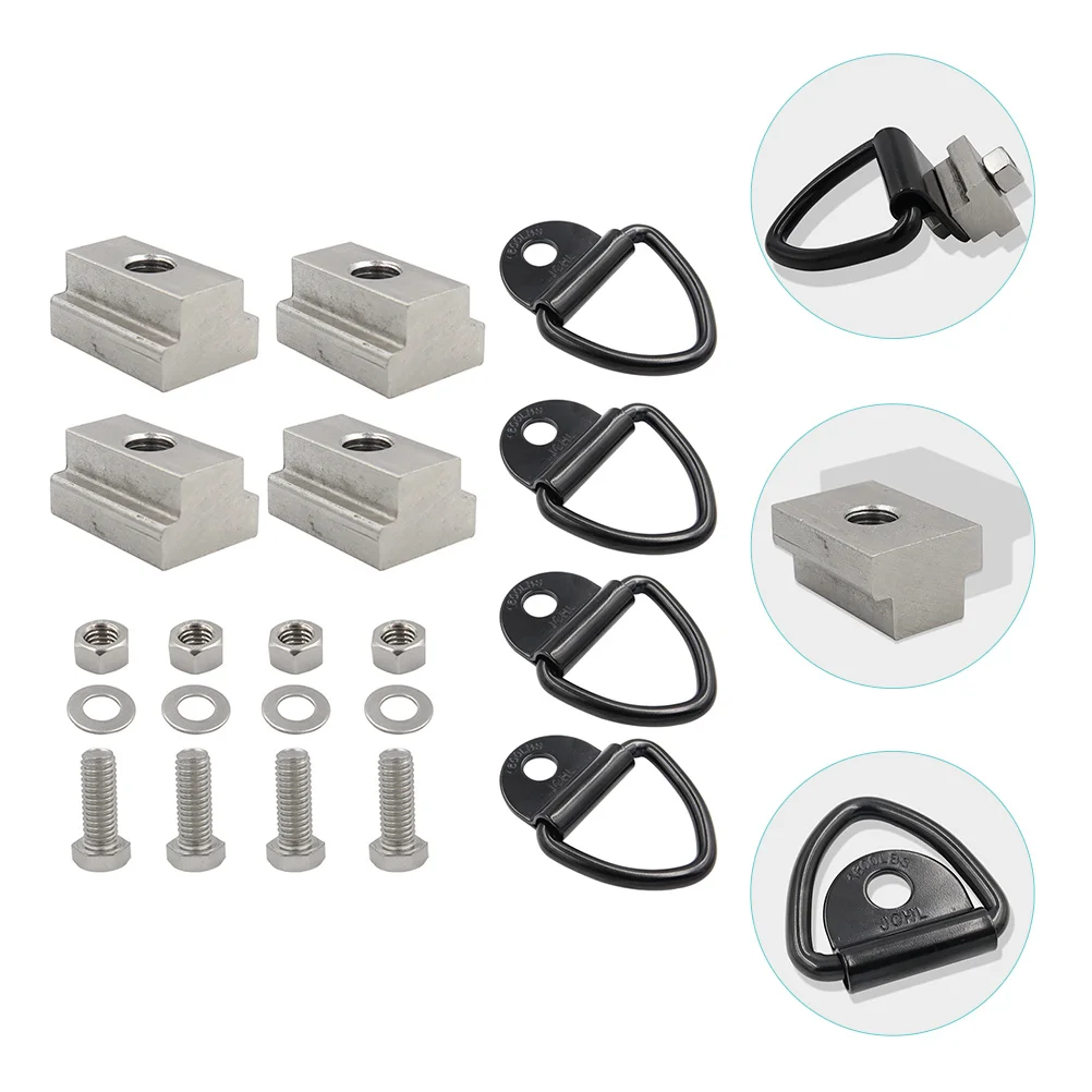 

4 Sets T-slot V-ring Sturdy Practical Cargo Tie Down Rings Tie Down Anchor Cargo Ring for Trailers Trailer