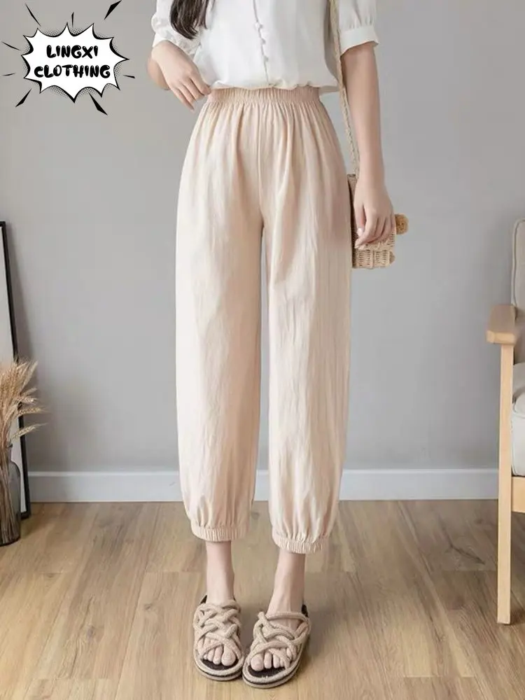 

Cotton Linen Lantern Pants for Women's Summer Loose Fitting High Waisted Cropped Pants with Large Silhouette Sports Pants