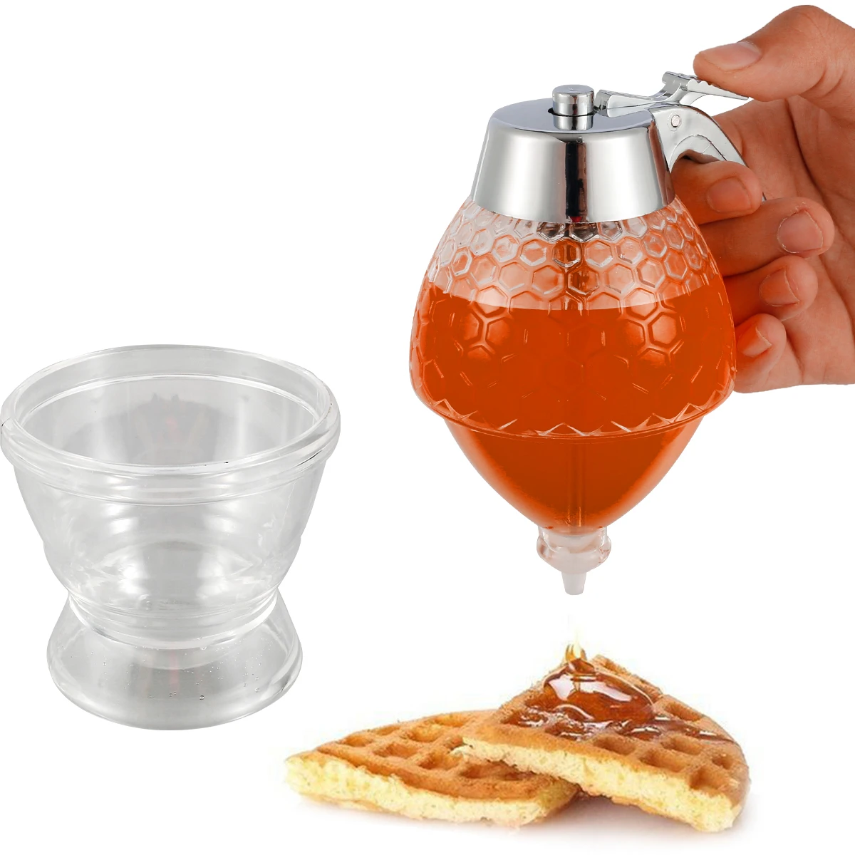 

200ml Honey Dispenser with Base No Drip Syrup Dispenser Plastic Syrup Jar Large Capacity Honey Jar Container Ktchen Gadgets