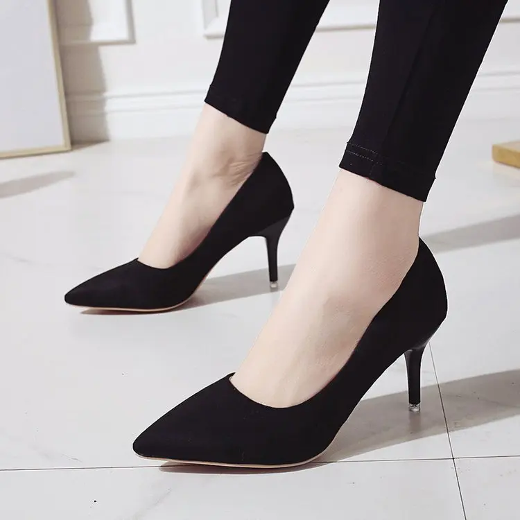 

2022 Autumn New Simple Elegant High Heels Stiletto Professional Single Shoes Womens Shoes Pointed Black Etiquette Wedding Shoes