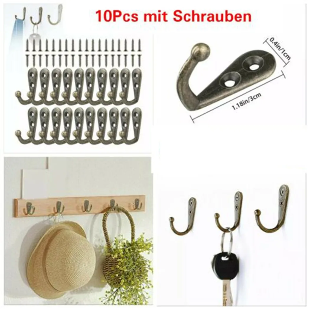 

10pcs Clothes Hanger Hooks Wall Mounted Home Storage Hook Vintage Prong Hanger Bathroom Towel Bedroom Hangers Household Hardware