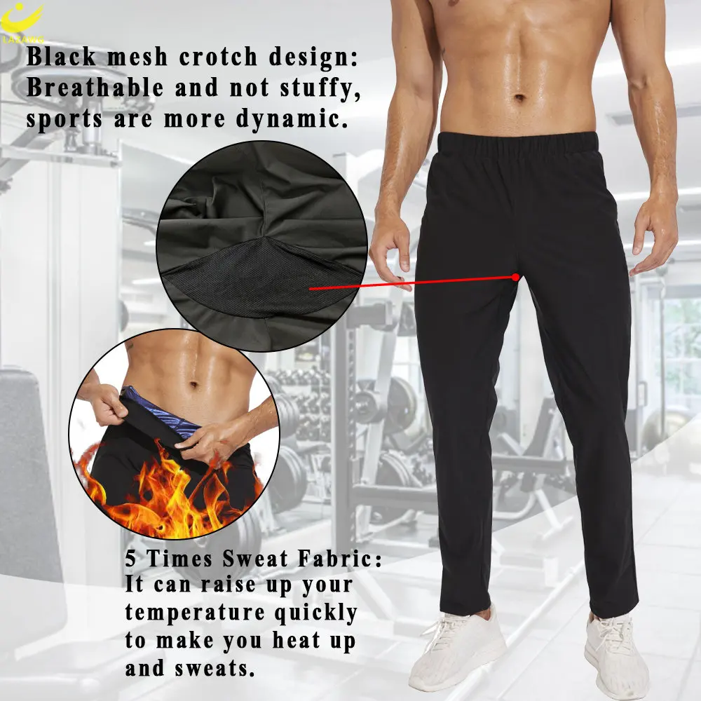 LAZAWG Sauna Leggings for Men Sweat Trousers Weight Loss Pants Workout Slimming Low Waisted Body Shaper Sport Gym Fat Burner