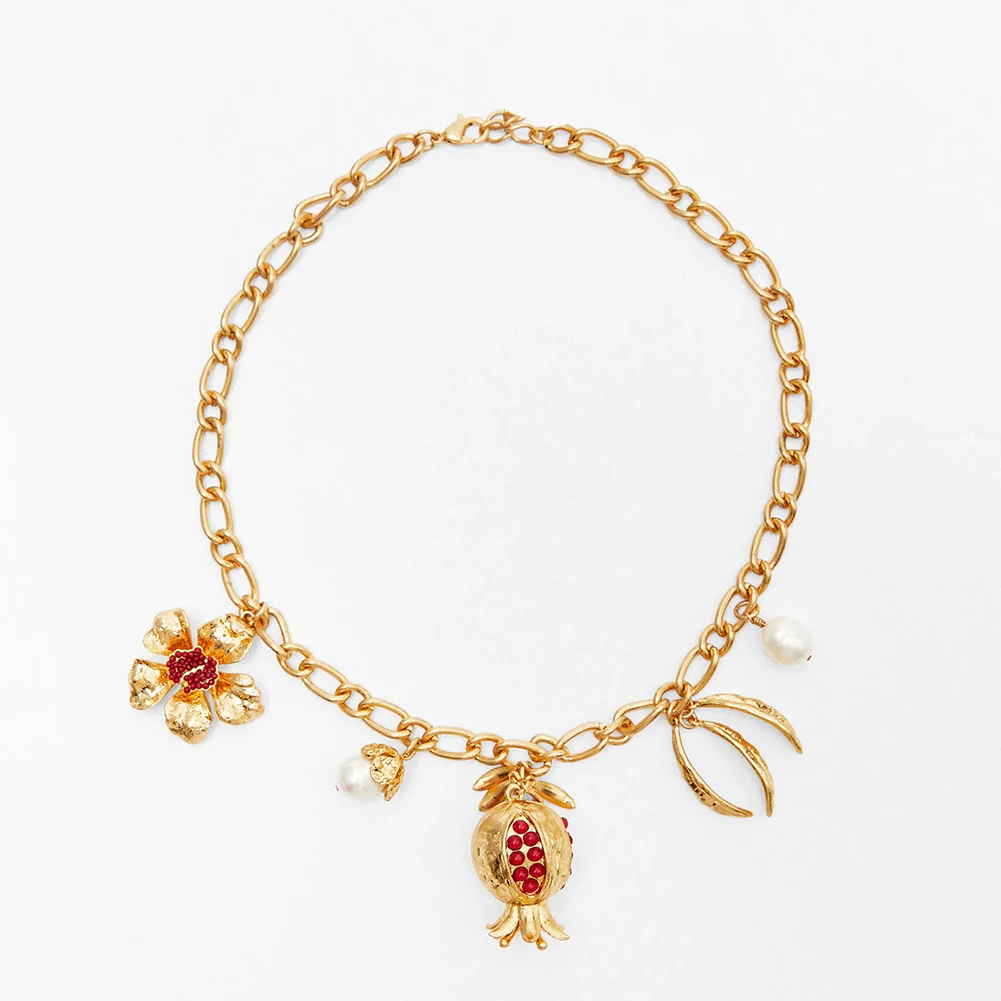 Лучшая модная цепочка с подвеской Цветок, Фрукты и Жемчуг для женщин, винтажная металлическая цепочка ювелирных изделий для вечеринок.