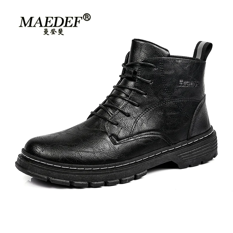 

MAEDEF Boots Men New Fashion Mens Shoes High Quality Ankle Leather Boots Autumn Waterproof Boots Men Non Slip Motorcycle Boots