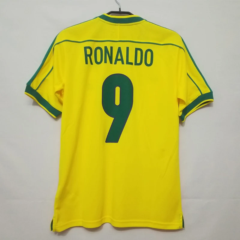 

RETRO SOCCER JERSEY 1998 2002 HOME YELLOW KAKA R.CARLOS RONALDO FOOTBALL SHIRTS CAMISETA UNIFORMS IN STOCK