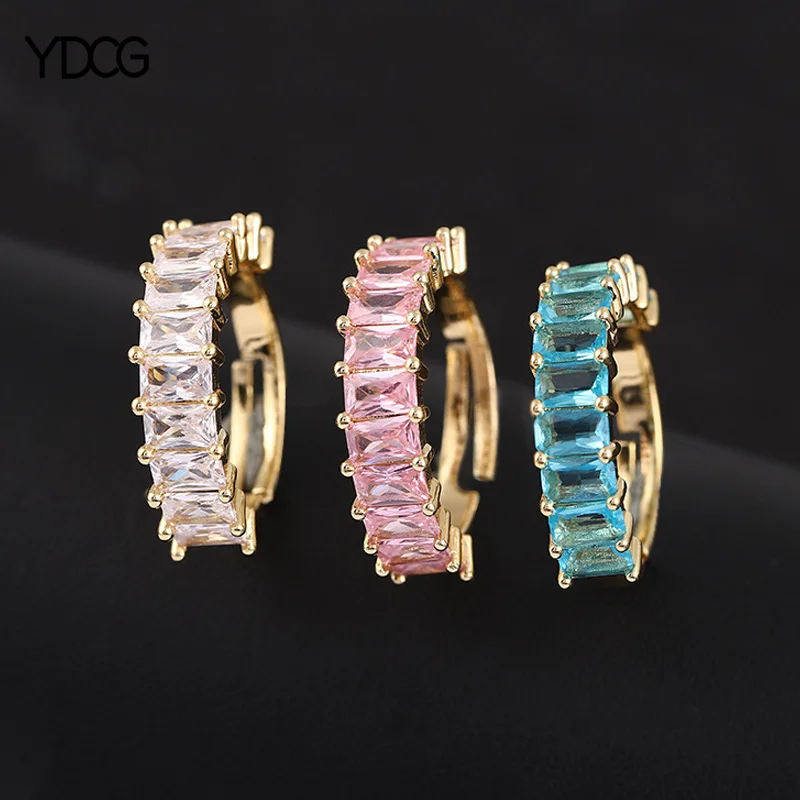 

YDCG New Europe America Luxury Rectangle Cubic Zirconia Adjustable Opening Ring Fashion For Women Wedding Champagne Gold Jewelry