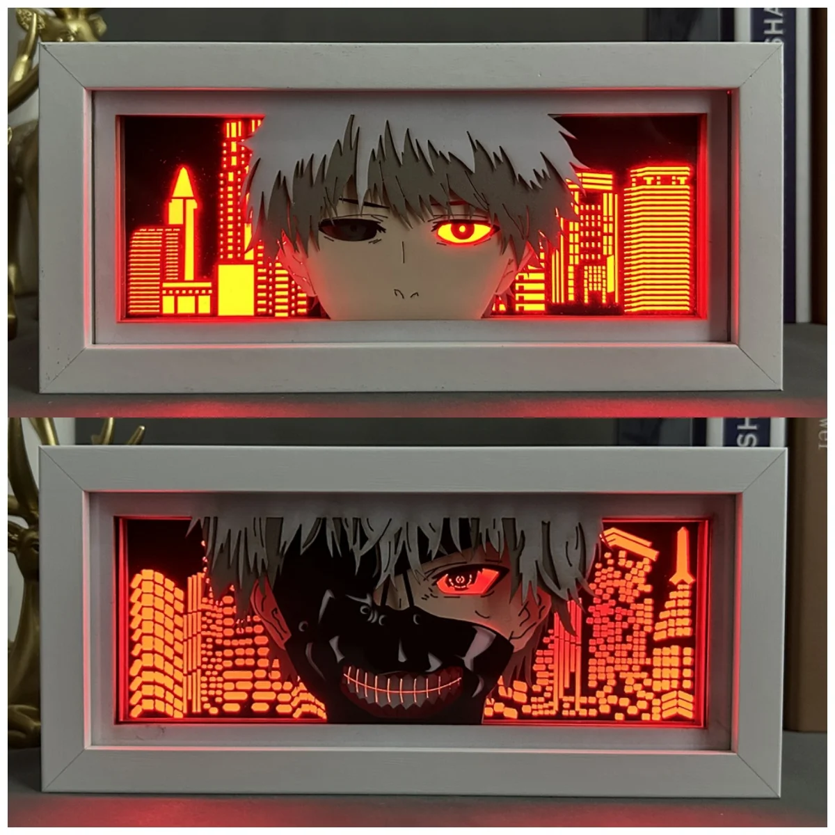 Аниме Токийский Гуль Light Box Кен Канеки Резьба по бумаге 3D Лампа Манга Фигурка для