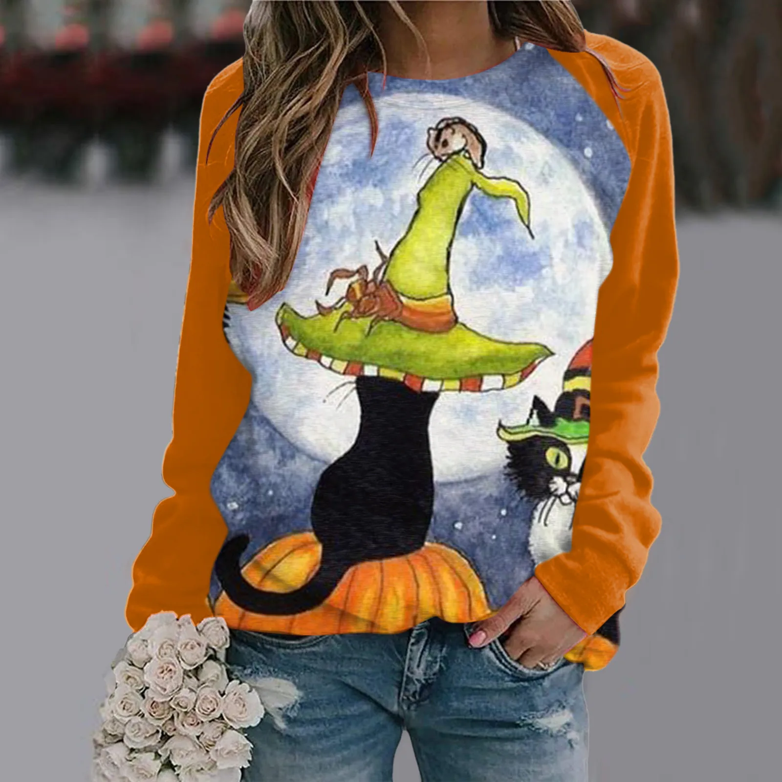 

Womens Halloween Print Fall Fashion Long Sleeve Casual Ladies Cubs Sweatshirt Womens Sweet Shirt Women's Yoga Sweatshirt