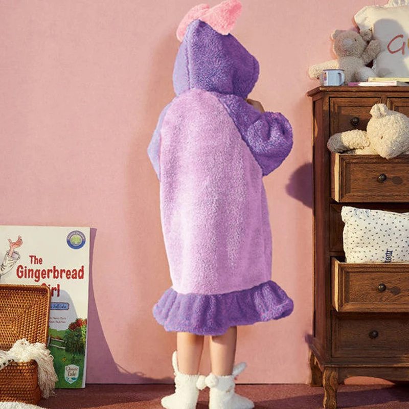 Winter Children Nightgown Hooded Design Comfortable Soft Keep Warm Sleepwear Thicken And Lengthening