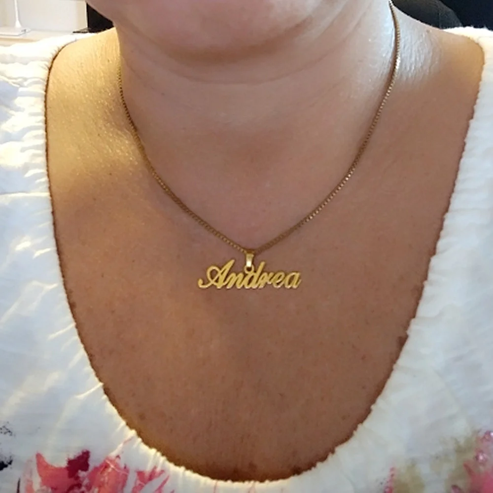 

Gold Box Chain Custom Jewelry Personalized Name Pendant Necklace Handmade Cursive Nameplate Choker Women Men Bijoux BFF Gift