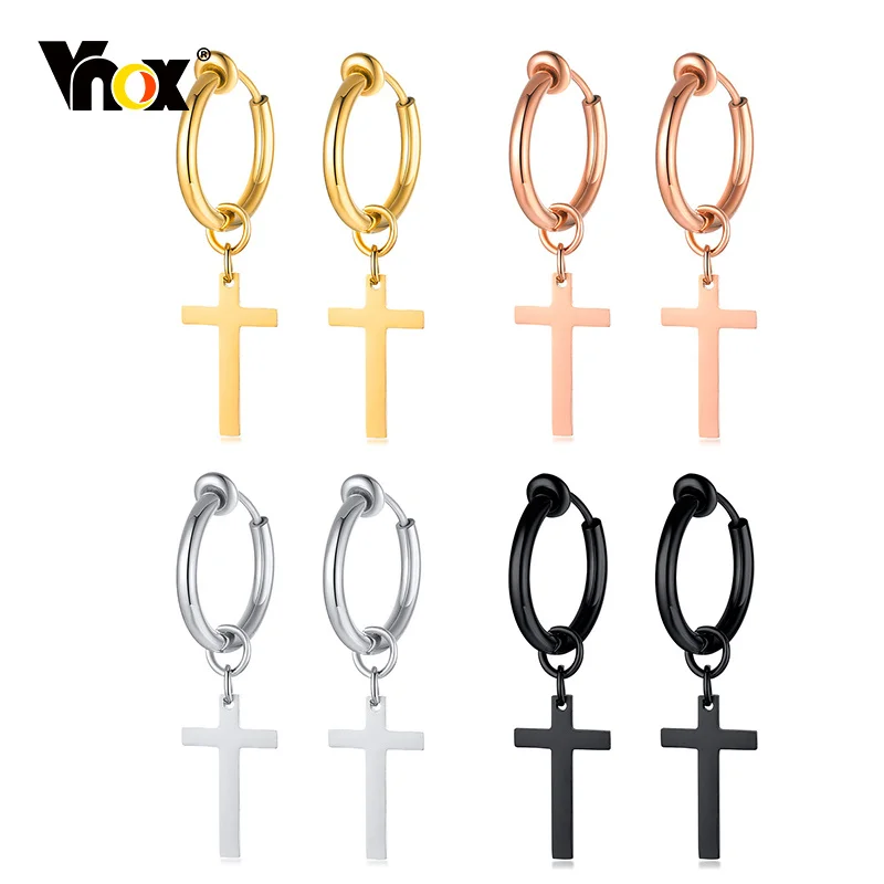 Vnox 1 Piece Punk Cross Clip Earrings for Men Women, Anti Allergy Stainless Steel Earcuffs Accessory,Hiphop Hoop Circle Earring