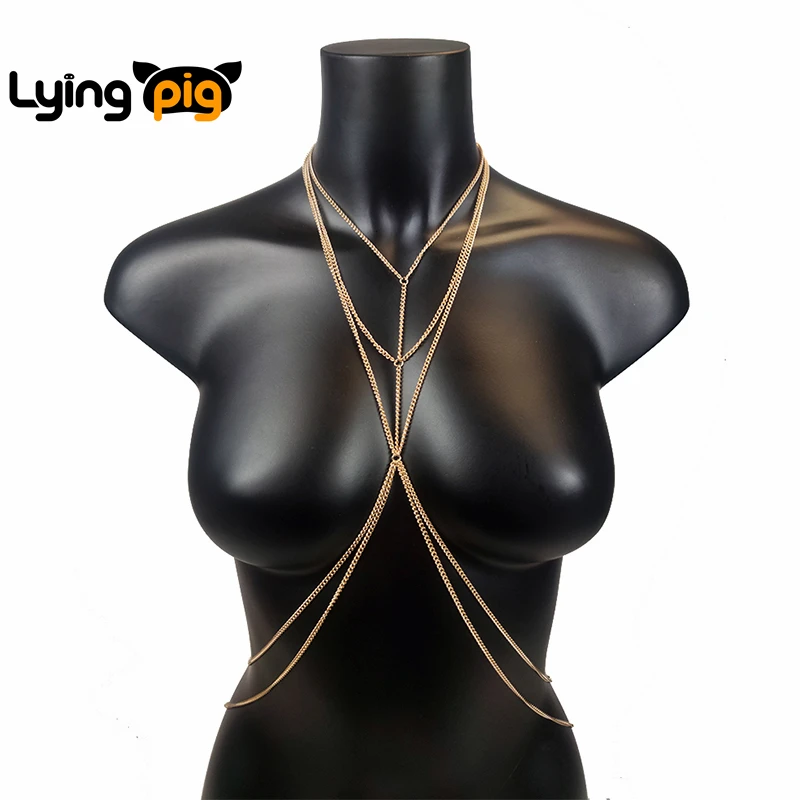 Цепочка на грудь женская летняя с украшениями для талии