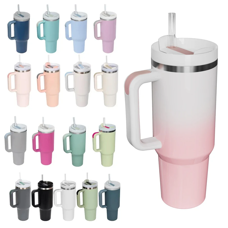 

New 2nd Generation Big Capacity Stainless Steel Travel Car Cups Mugs Outdoor Vacuum 40oz Tumbler With Silicone Handle Lid Straw