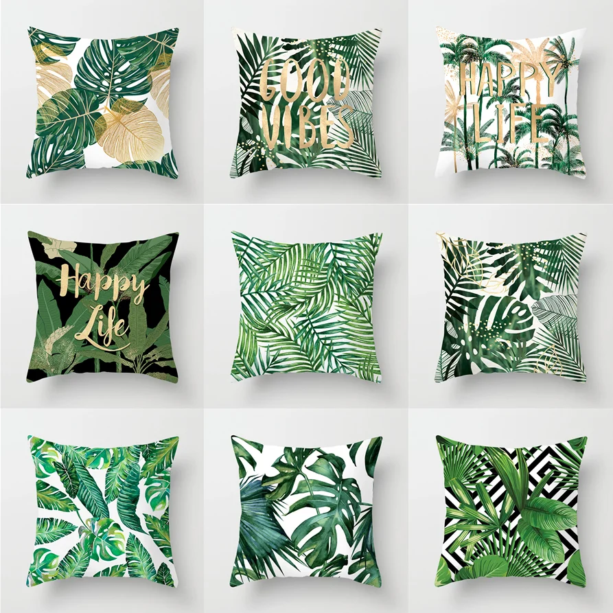 

Green Tropical Leaves Cactus Pillowcase 45x45cm Marble Geometric Polyester Cushion Cover Living Room Sofa Chair Home Decor