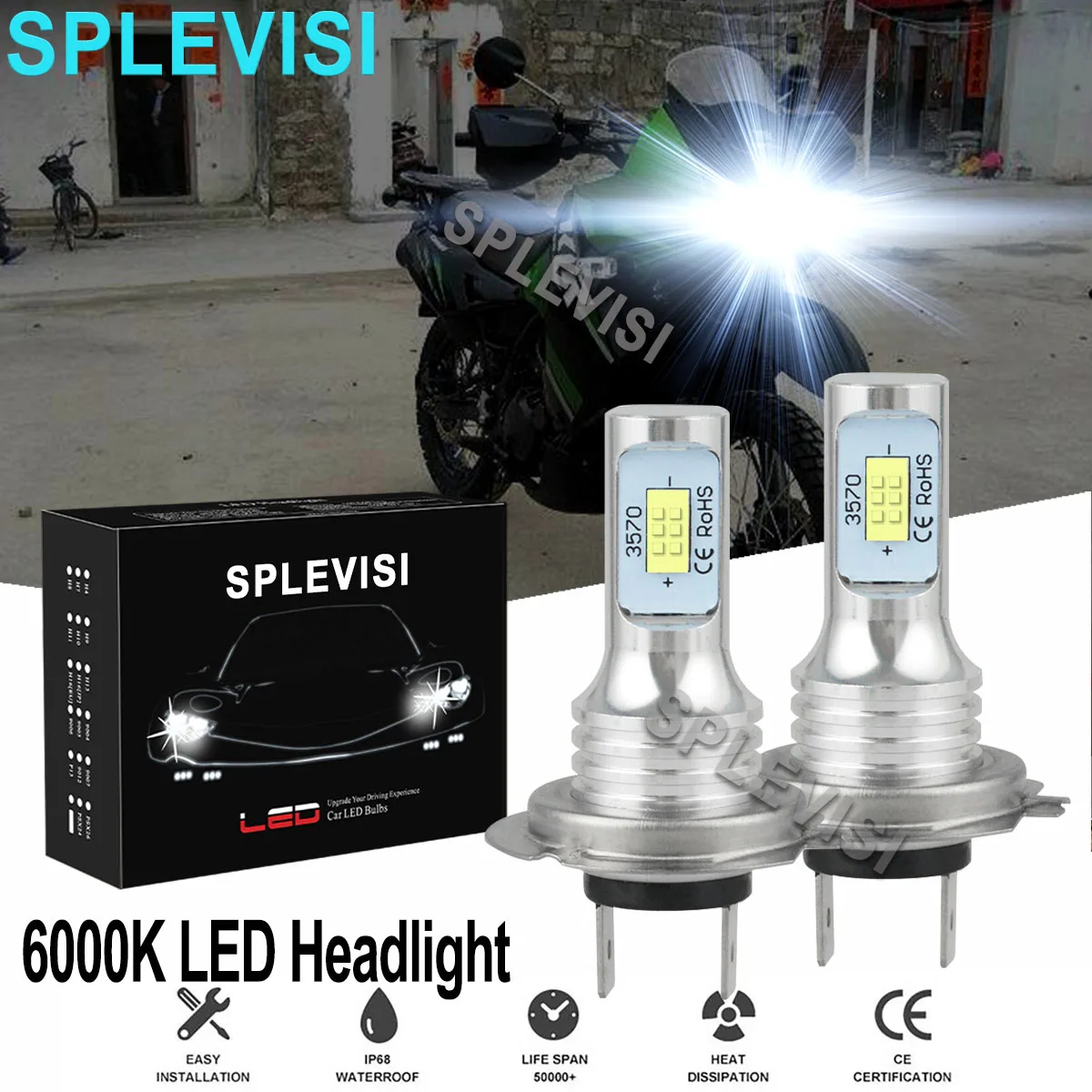 

2x70W 6000K Pure White Motorcycle LED Headlight Bulbs For Kawasaki KLR650 2008 2009 2010 2011 2012 2013 2014 2015 2016 2017 2018