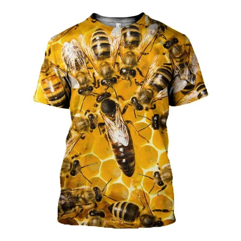 

Honey Print T-shirt Anime Print Streetwear Animal Bee Men's Women's Fashion Short-Sleeved Harajuku Honey Fun Top Oversized