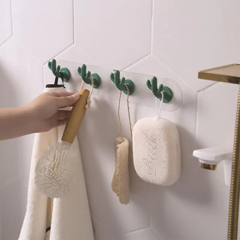 

Adhesive Sticky Mount Hanger Rack Hook Wall Door Hanger Hook Coat Cabinet Towel Hook Multi-functional Cactus Hooks Durable