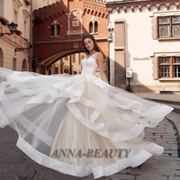 anna princess o neck tiered wedding dresses sleeveless lacing up floor length backless robe de soir%c3%a9e de mariage personalised