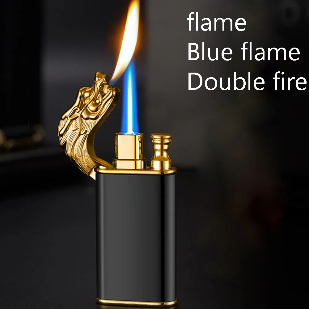 

Creative Metal Windproof Compact Butane Jet Gas Lighter Double Flame Inflatable Cigarette Lighters Men Smoker Gift