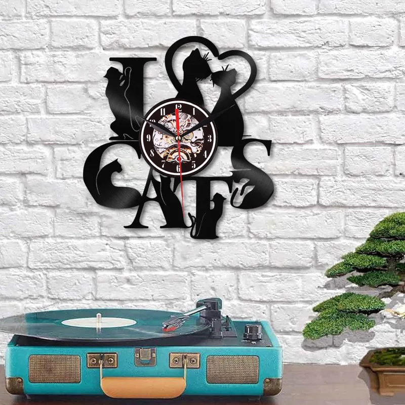 Виниловые настенные часы с надписью I Love Cat