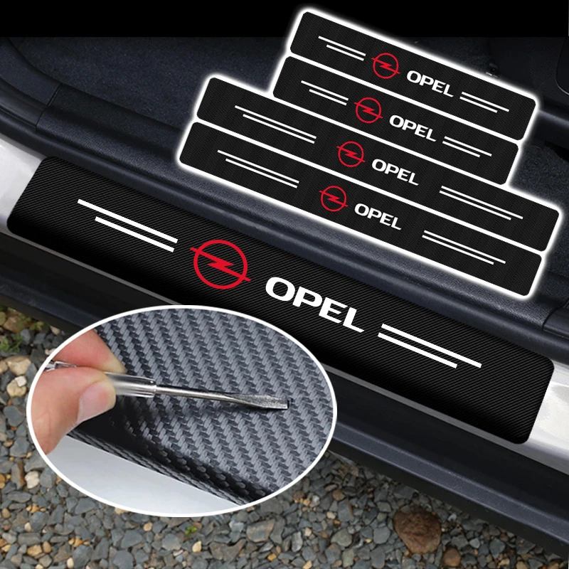 

4 pcs Car Door Threshold Stickers Carbon Fiber Protect Decors Auto Sills Decals for Opel Astra h Astra j g d Mokka Vivaro Meriva