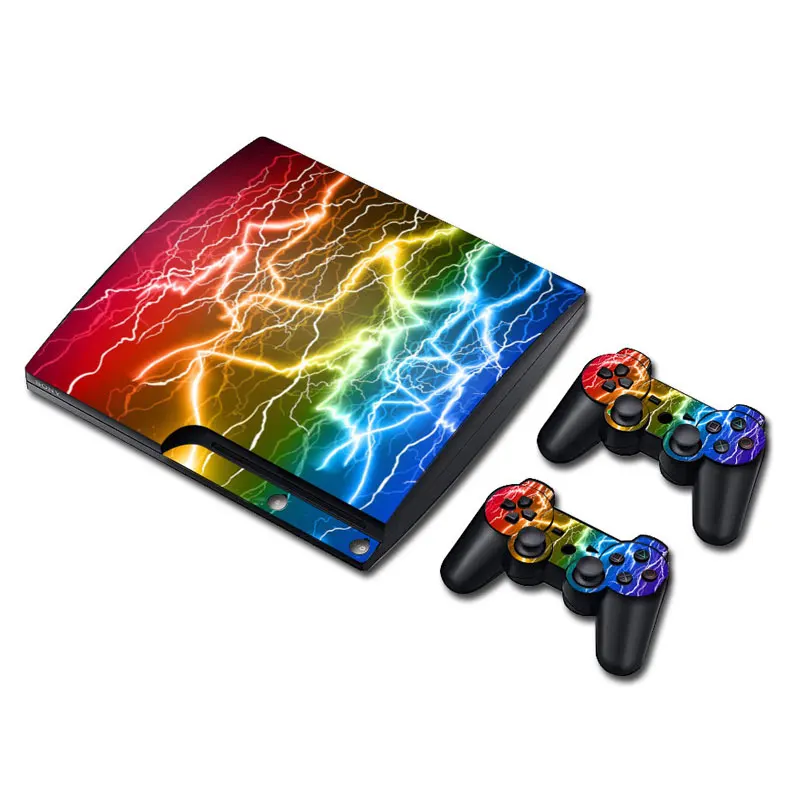 Виниловая наклейка для PS3 Slim Console и 2 контроллеров с рисунком голубого черепа |