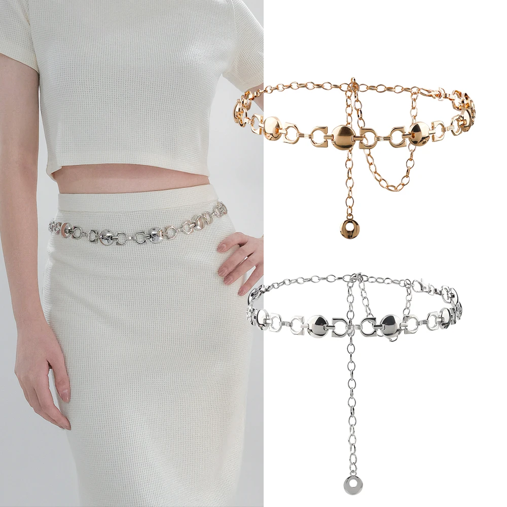 1 PC Women's Chain Belt Metal Waist Chain Dress Belt Metal Belt Gold Silver Senior Sense Chain Accessories