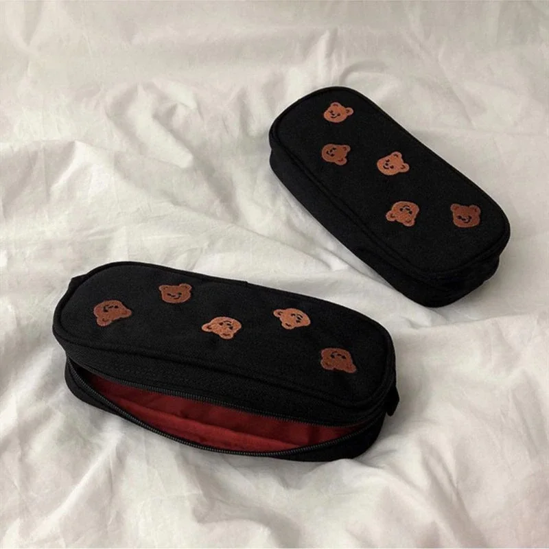 

Pencil Bags 1PC Kawaii Bear Embroidery Canvas Pencil Bag Pen Case Kids Gift Cosmetic Stationery