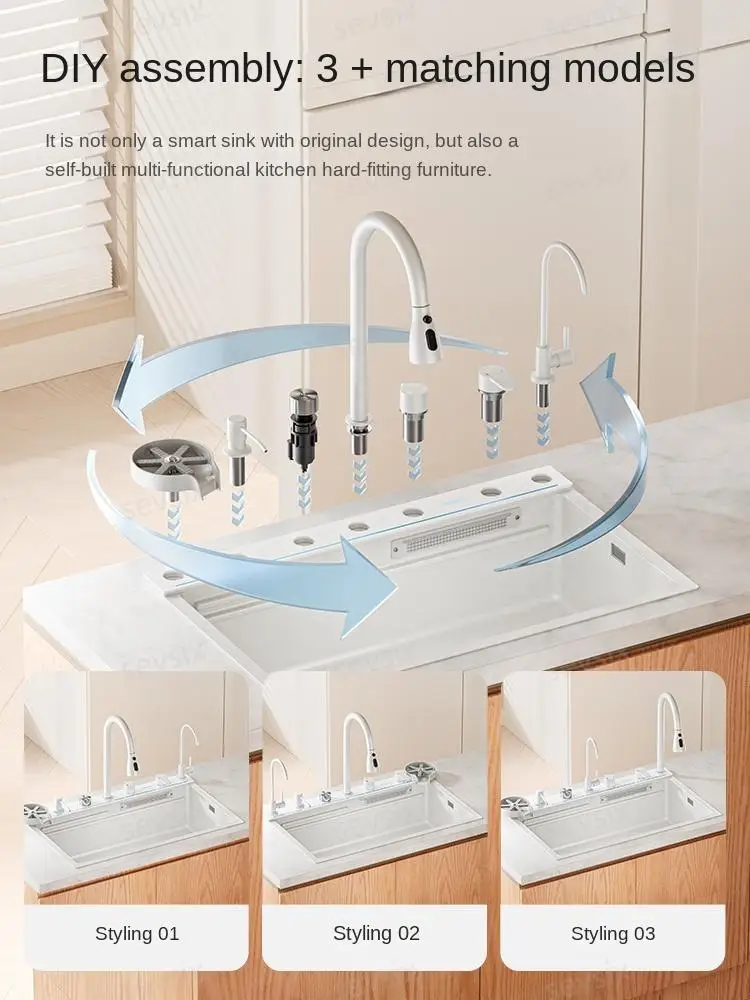 Кухонная раковина из нержавеющей стали 304 белая нано-раковина с 4 режимами работы