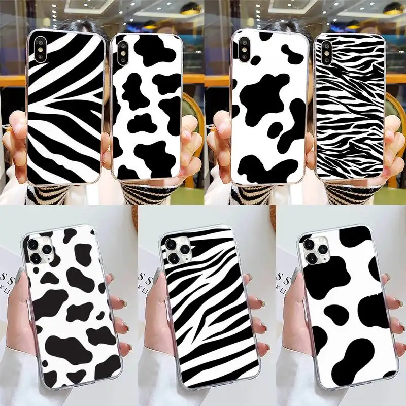 

Black and white Dalmatian Cow zebra texture Phone Case for iPhone 11 12 13 mini pro XS MAX 8 7 6 6S Plus X 5S SE 2020 XR cover