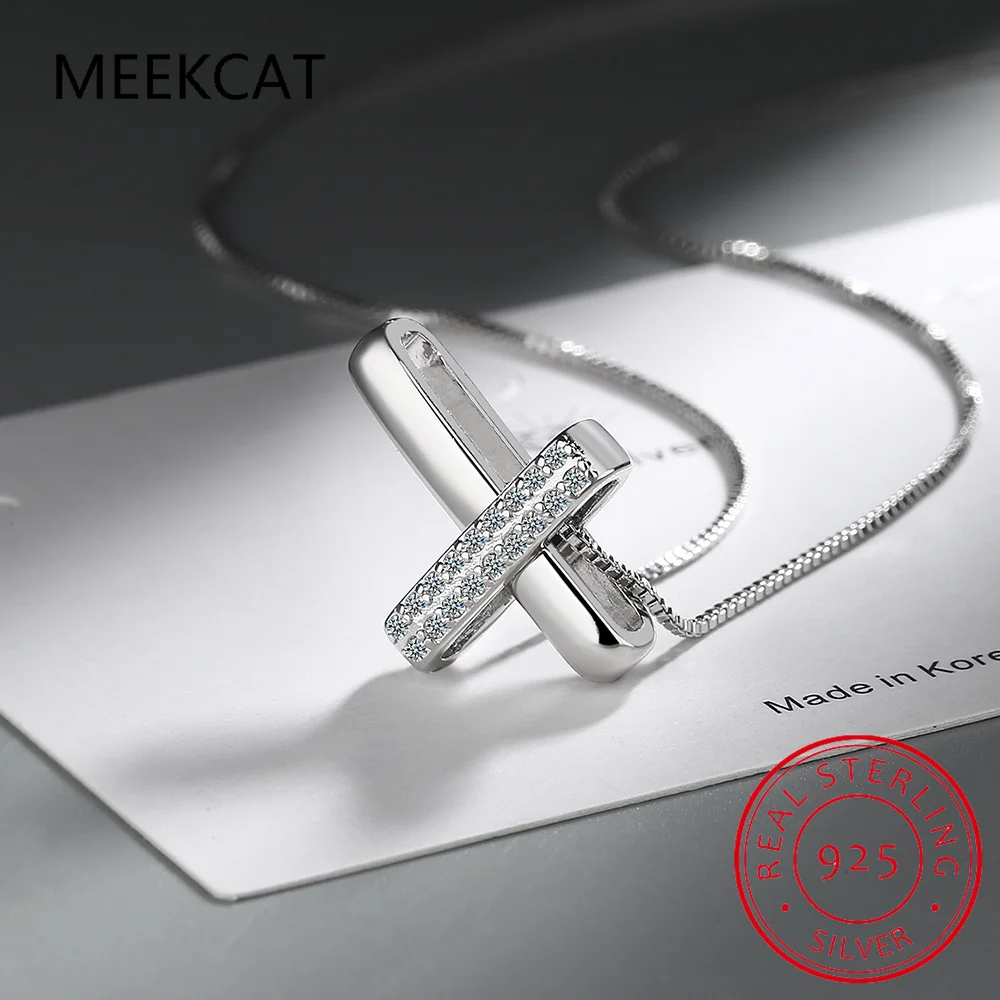 Настоящее серебро 925 пробы с цирконием и крестом X кулон-колье ожерелье для модных