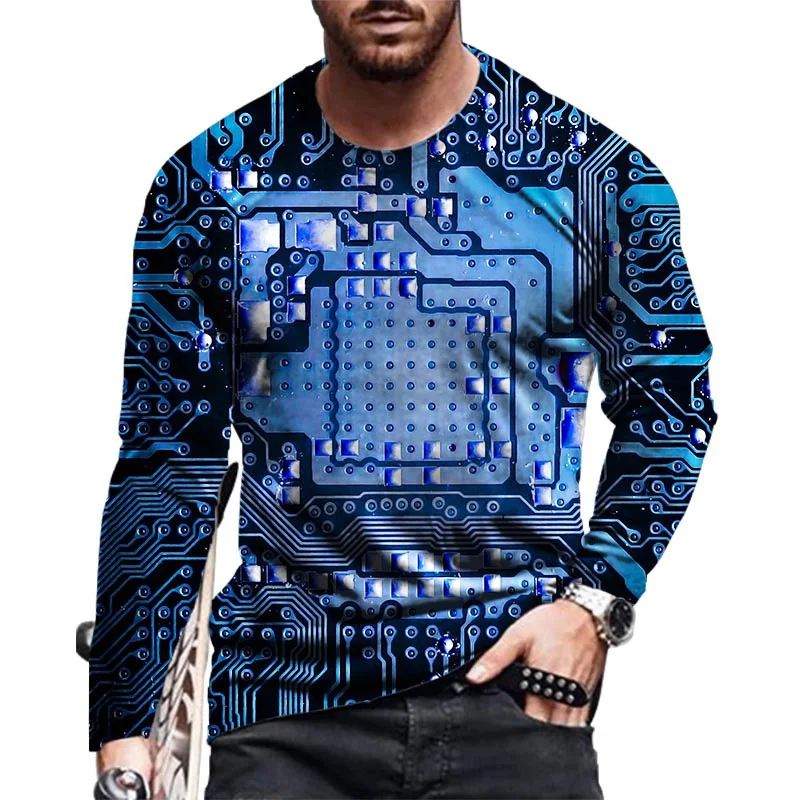 

2022 New Men's T-shirt Casual Sports 3d Digital Printing T Street Trend Men's Long-sleeved Top