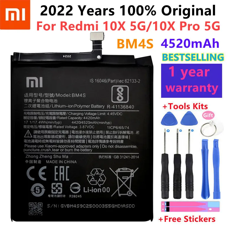 

100% Original 4520mAh Replacement Phone Battery BM4S For Redmi 10X 5G / Redmi 10X Pro 5G Batterie+Free Tools