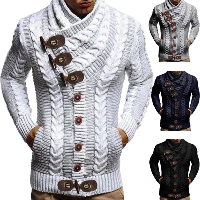 

Autumn and winter turtleneck sweater men's leisure solid knit cardigan men's full sleeve slim men's large sweater coat