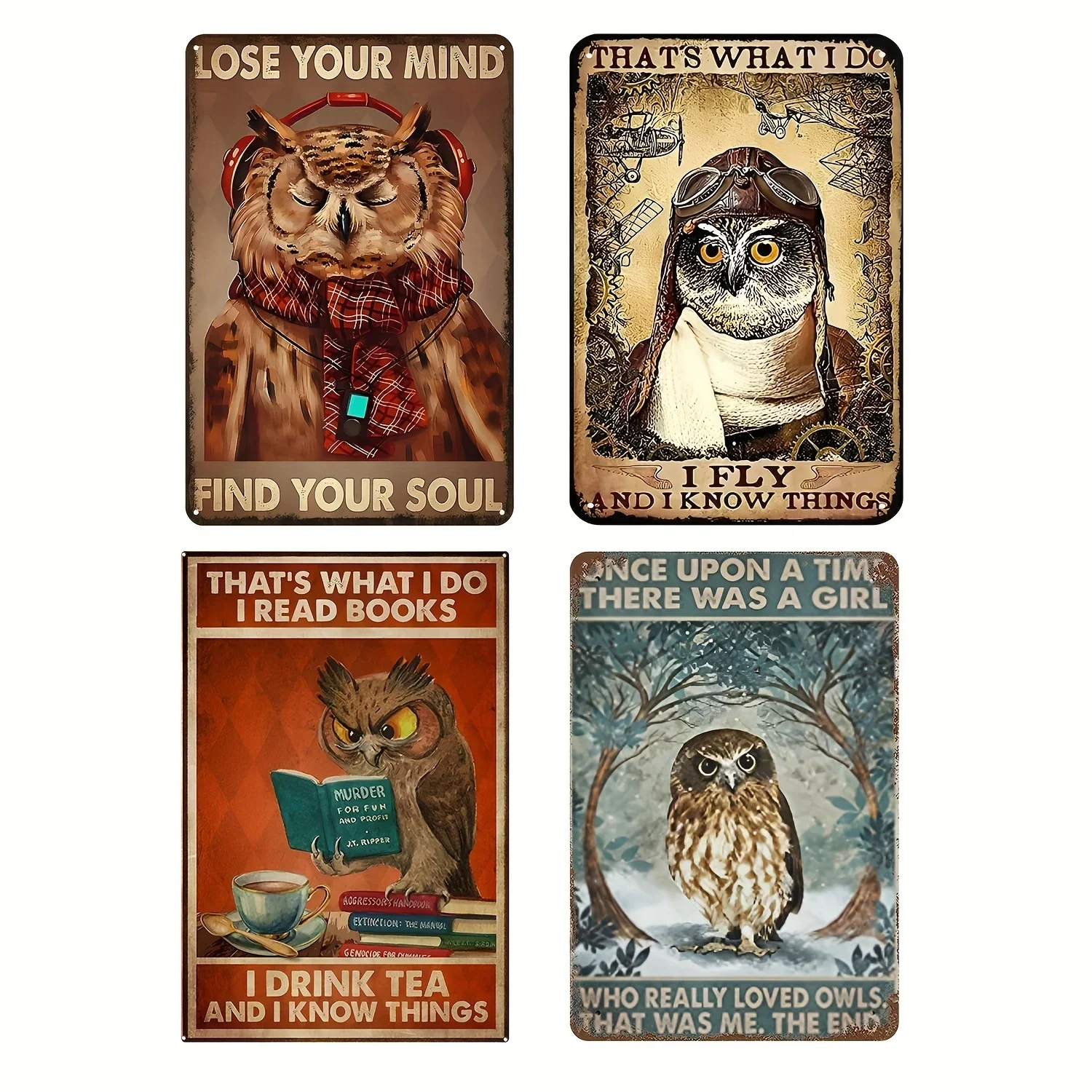 Винтажная Табличка С Совой Металлическая Железная Настенная Вывеска Античный