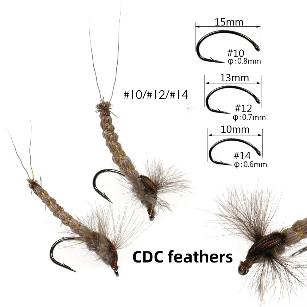Фото 3шт CDC Feather Wing Mayfly # 10 # 12 # 14 сухих мушек для ловли нахлыстом, крючок для вязания мушек из оленьей шерсти для реки, форели, окуня, лосося №3
