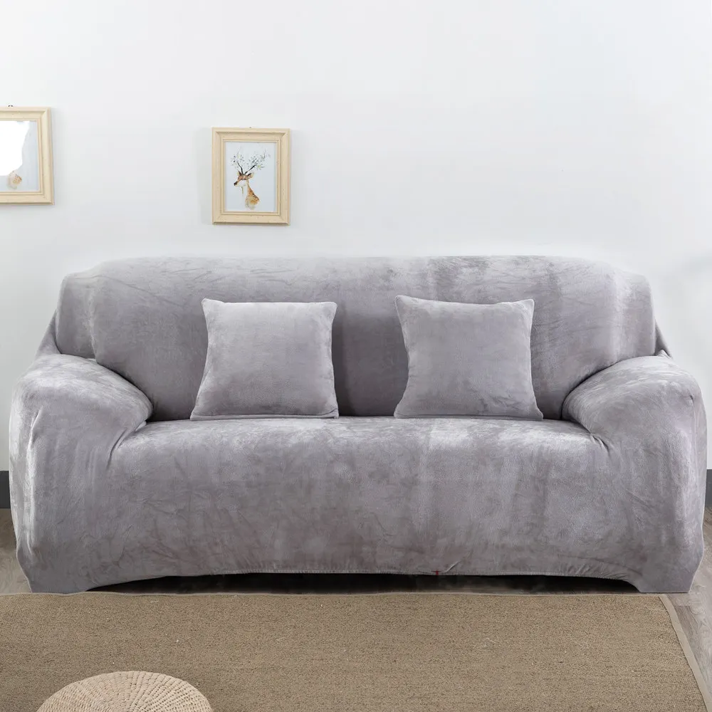 

Thicken Plush Elastic Sofa Covers for Living Room Sectional Corner Furniture Slipcover Couch Cover 1/2/3/4 Seater Solid Color