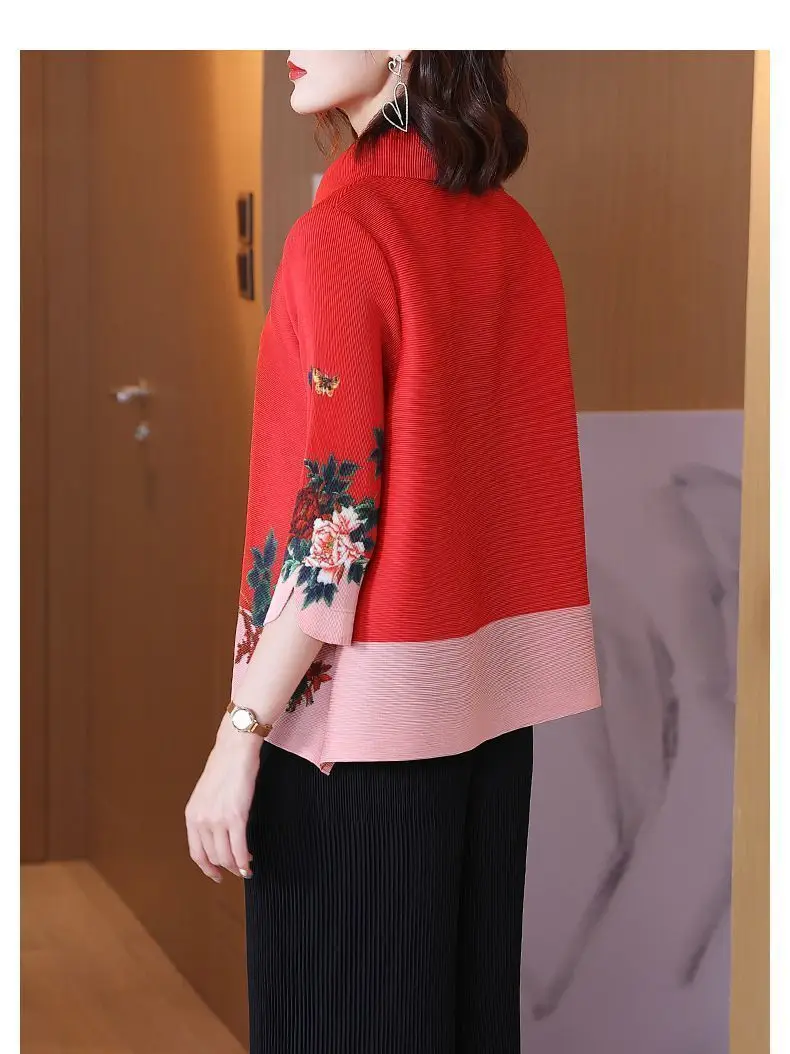 Женский кардиган-блуза с отложным воротником плиссированная рубашка в