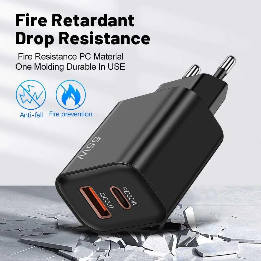 Фото 55 Вт PD Fast USB Charge Charger 2 порта EU US Plug Настенное зарядное устройство Адаптер для iPhone Xiaomi Huawei Samsung USB C Зарядное устройство для телефона №3
