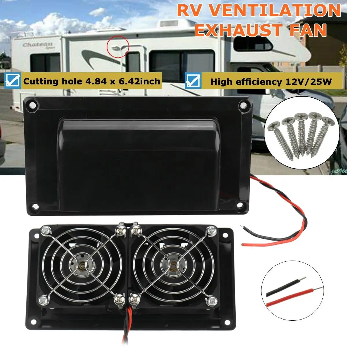 

12V Caravan Motorhome Trailer Side Air Vent Ventilation Exhaust Fan Blower RV White DC 25W for Camper Trailer Boat Marine Yacht