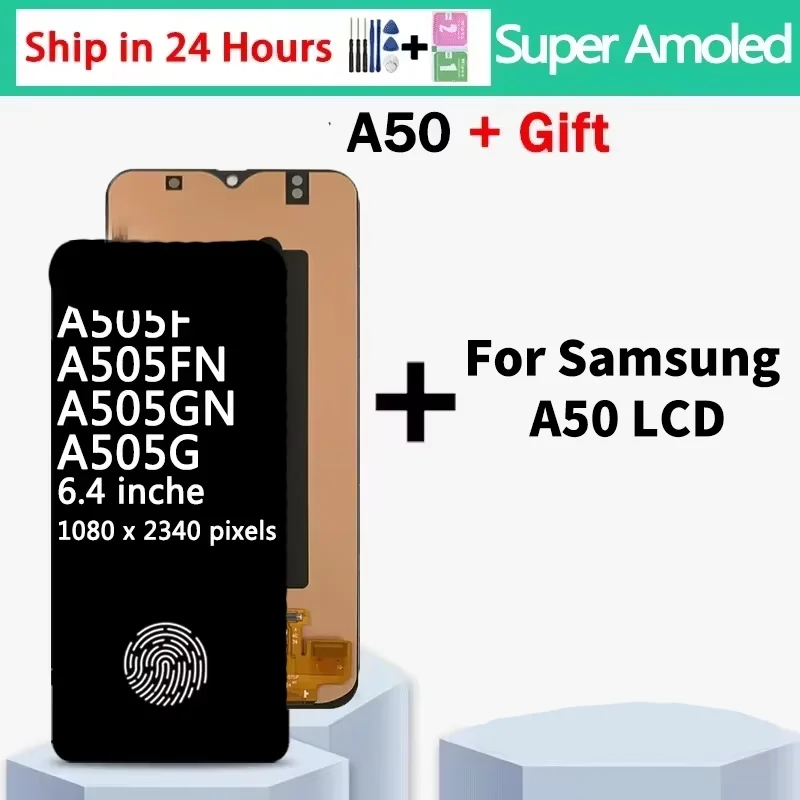 Фото 6,4-дюймовый Super AMOLED для Samsung A50 ЖК-дисплей A505 SM-A505FN/DS SM-A505F/DS Замена цифрового сенсорного экрана №1