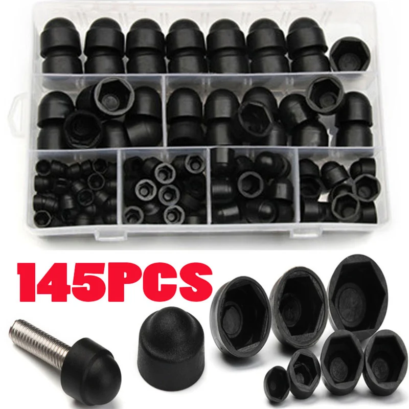 

145pcs Hexagon Nutrs Bolt Cover Screw Cap M4-M12 Nylon Acorn Nut Dome Hex Cover Protecting Hexagon Screws Bolts Assortment Kit