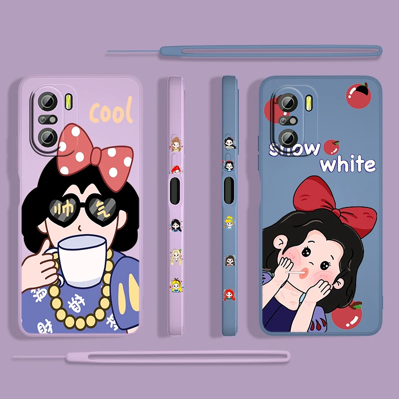 

Disney Rich Snow White Phone Case For Xiaomi Redmi K50 K40 K30 Gaming 10X 9 9A 9T 9AT 8 8A Pro 4G 5G TPU Liquid Left Rope Fundas