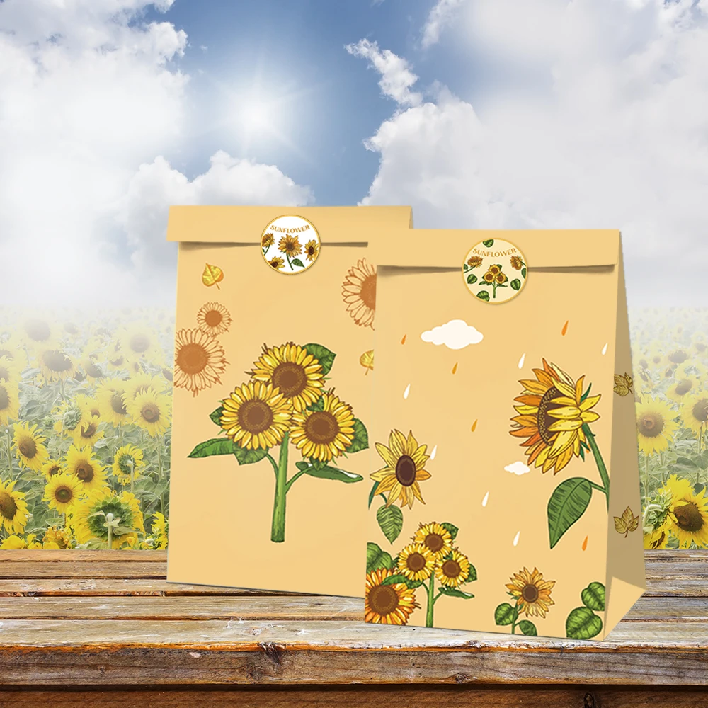

LB038 12Pcs Girl Spring Sunflowers Birthday Party Biscuits Cookies Kraft Paper Gift Bags Carnival Baby Shower Party Decorations
