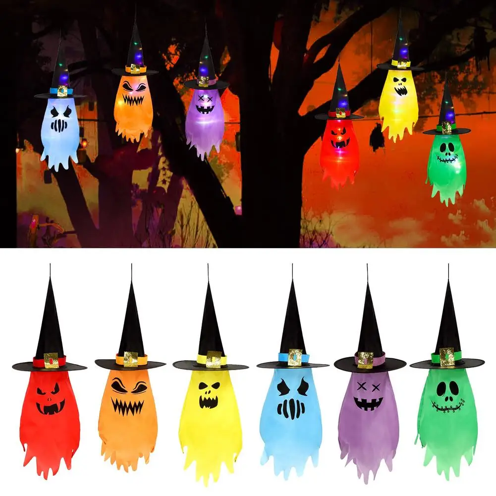 

Halloween Decorations Hanging Lighted Glowing Ghosts Witch Hat, Hanging Evil Ghost Halloween Decorations Outdoor Indoor Yard