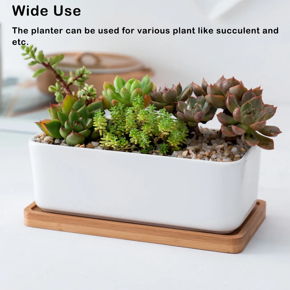 

2 Pieces Ceramic Planter Rectangular Replacement Handmade Solid Color Breathable Anti-corrosive Vase Accessories